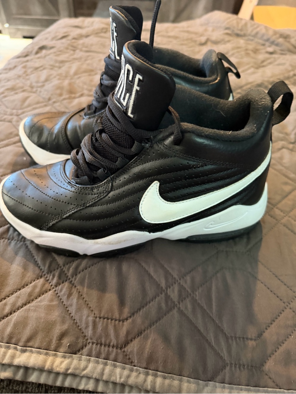Nike Force Kids Black and White Mid-Top Sneakers with White Swoosh